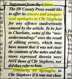 Isle of Wight County Press: Apology to Ian Stephens